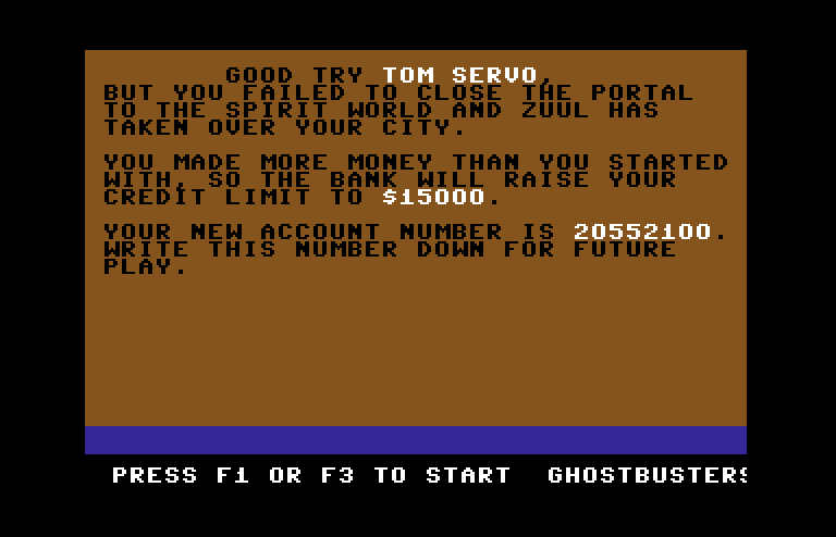 Ghostbusters Commodore 64 Screenshot: A good try, but...