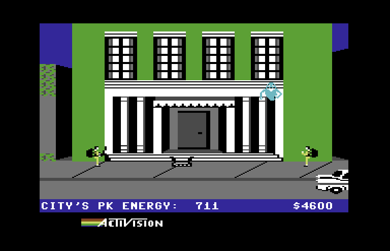 Ghostbusters Commodore 64 Screenshot: First, I placed the trap down...now to catch the ghost!