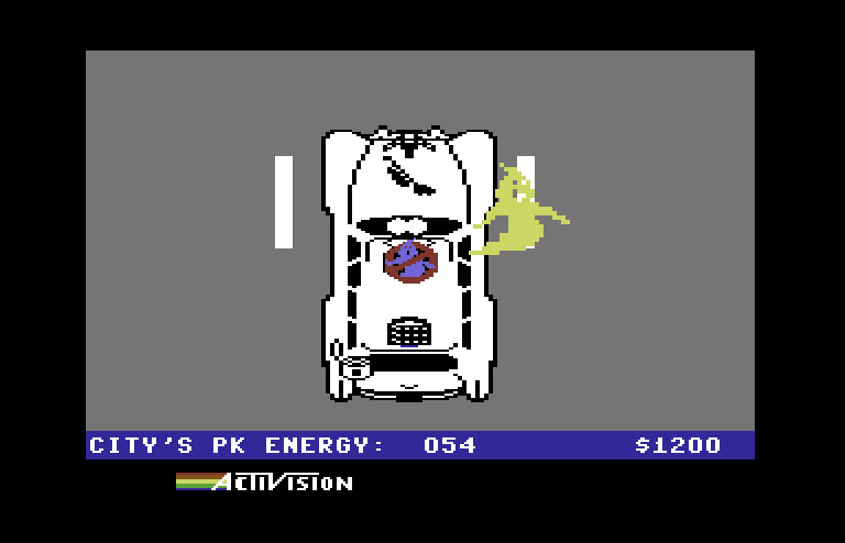 Ghostbusters Commodore 64 Screenshot: Drivingto the next location...with a ghost to catch!