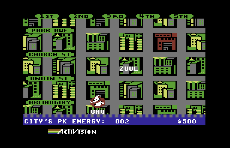 Ghostbusters Commodore 64 Screenshot: The game begins...
