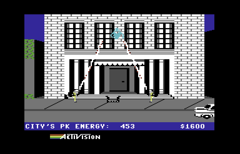 Ghostbusters Commodore 64 Screenshot: Slowly guiding the ghost towards the trap...