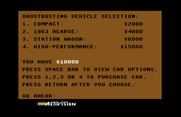 Ghostbusters for Commodore 64 - First, select a vehicle.