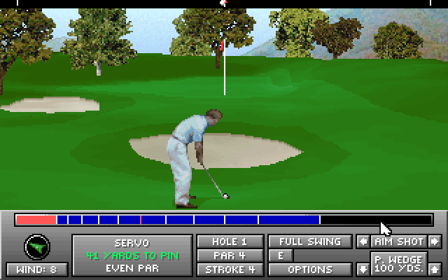 Jack Nicklaus Golf & Course Design: Signature Edition IBM PC/Compatibles Screenshot: Just short of a bunker near the green.