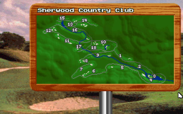 Jack Nicklaus Golf & Course Design: Signature Edition IBM PC/Compatibles Screenshot: Overhead view of a course.