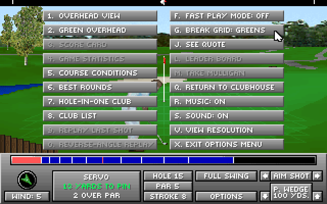 Jack Nicklaus Golf & Course Design: Signature Edition IBM PC/Compatibles Screenshot: The in-game menu and options.