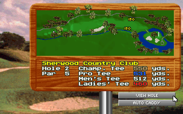 Jack Nicklaus Golf & Course Design: Signature Edition IBM PC/Compatibles Screenshot: Hole 2 at Sherwood overview.