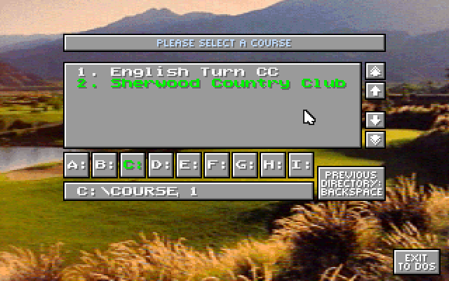 Jack Nicklaus Golf & Course Design: Signature Edition IBM PC/Compatibles Screenshot: Which course would you like to play? The game comes with two courses, and more can be added.