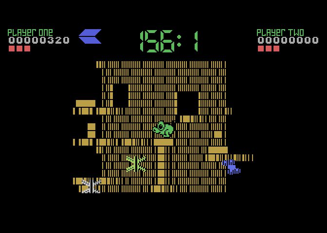 Tower Toppler Atari 7800 Screenshot: Be careful as you proceed, some platforms disappear when you step on them!