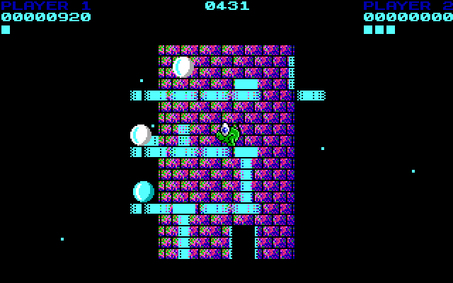 Tower Toppler IBM PC/Compatibles Screenshot: Avoid the bouncing spheres.