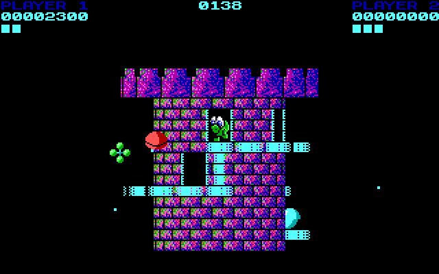 Tower Toppler IBM PC/Compatibles Screenshot: Emerging from a door near the top of the tower.