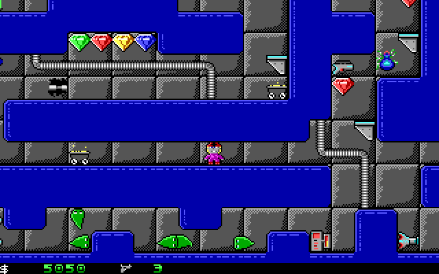 Crystal Caves IBM PC/Compatibles Screenshot: The tunnel is narrow here making it difficult to dodge obstacles.