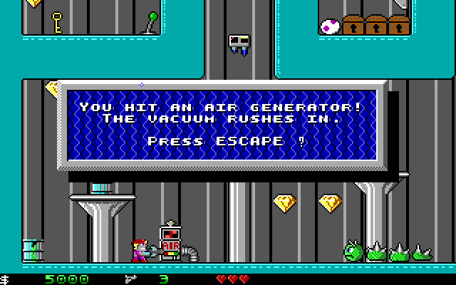 Crystal Caves IBM PC/Compatibles Screenshot: Uh oh, I hit an air generator! What will that do?