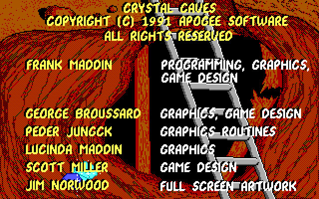 Crystal Caves IBM PC/Compatibles Screenshot: Game credits.