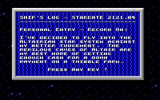 Crystal Caves IBM PC/Compatibles Screenshot: Ship's log...