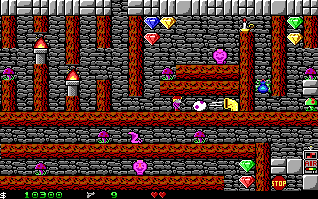 Crystal Caves IBM PC/Compatibles Screenshot: That pipe is sucking me in!