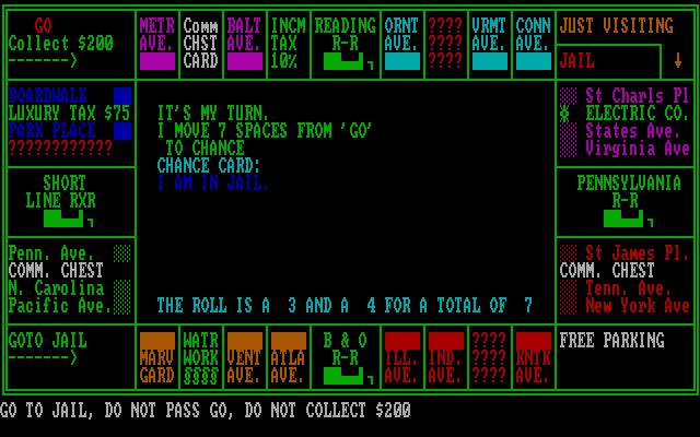 Monopolize IBM PC/Compatibles Screenshot: The computer play is in jail.