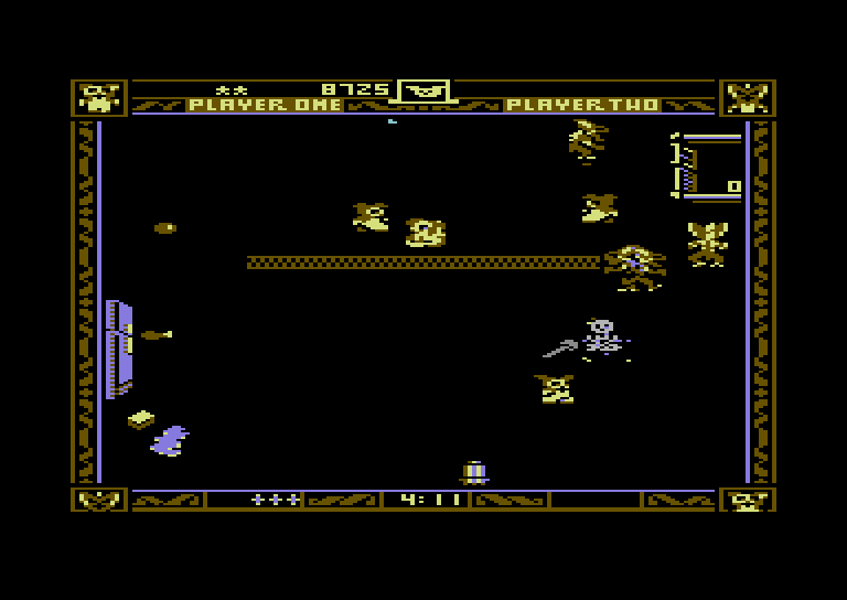 Gremlins Commodore 64 Screenshot: A gremlin got me, and I turned into a pile of bones...
