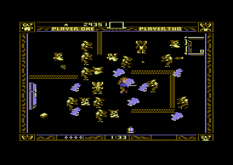 Gremlins Commodore 64 Screenshot: Starting a round with numerous gremlins...