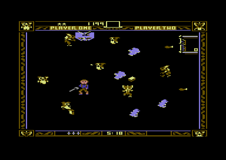 Gremlins Commodore 64 Screenshot: The T.V. will distract both gremlins and mogwai.