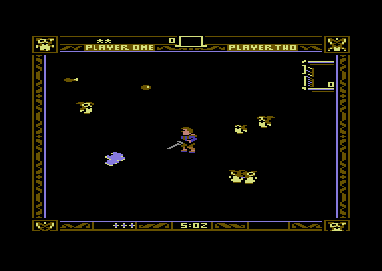 Gremlins Commodore 64 Screenshot: The game starts with an easy level.