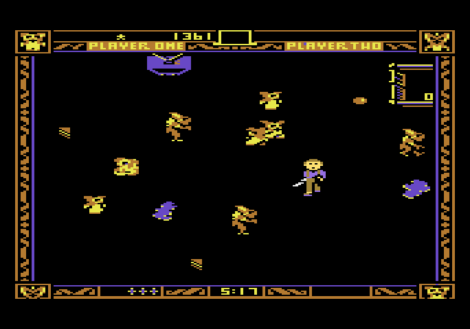 Gremlins Atari 5200 Screenshot: The T.V. at the top of the screen will distract gremlins...