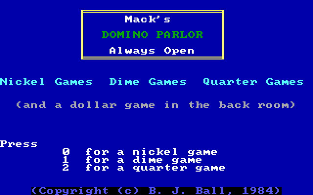 Mack's Domino Parlor IBM PC/Compatibles Screenshot: Title screen.