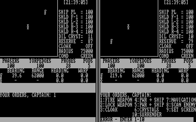 Dueling Starships IBM PC/Compatibles Screenshot: Entering orders...
