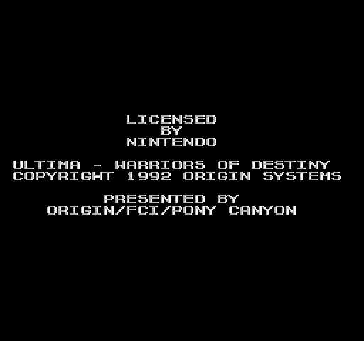 Ultima V: Warriors of Destiny NES / Famicom Screenshot: Copyright screen.