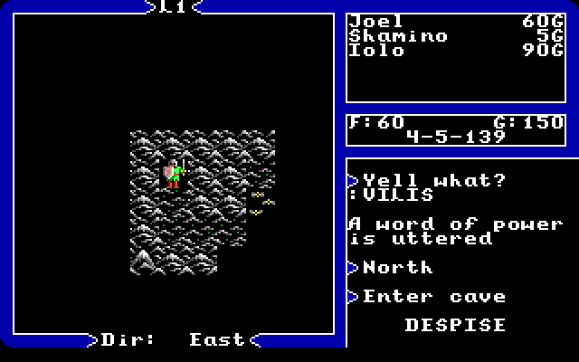 Ultima V: Warriors of Destiny IBM PC/Compatibles Screenshot: Entering a cave.