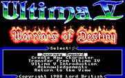 Ultima V: Warriors of Destiny for IBM PC/Compatibles - Main menu.
