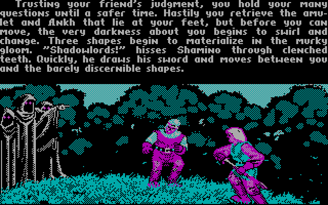 Ultima V: Warriors of Destiny IBM PC/Compatibles Screenshot: Some shady characters arrive...