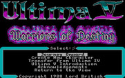 Ultima V: Warriors of Destiny for IBM PC/Compatibles - Main menu.