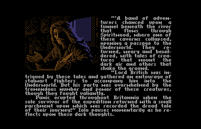 Ultima V: Warriors of Destiny Commodore 64 Screenshot: The introduction continues again...