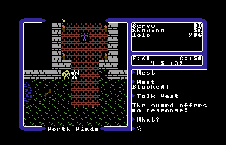 Ultima V: Warriors of Destiny Commodore 64 Screenshot: The castle guard isn't very talkative.