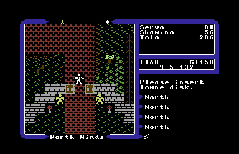 Ultima V: Warriors of Destiny Commodore 64 Screenshot: Exploring a town.