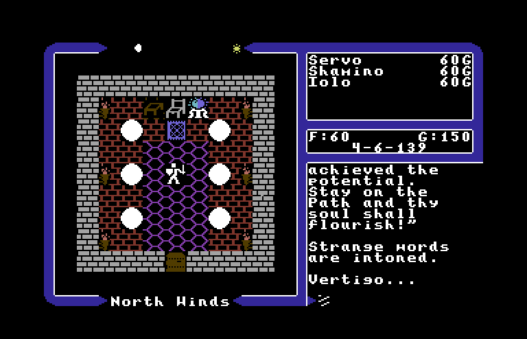 Ultima V: Warriors of Destiny Commodore 64 Screenshot: Strange words are intoned...