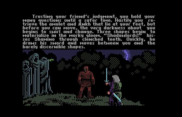 Ultima V: Warriors of Destiny Commodore 64 Screenshot: Looks like trouble here...