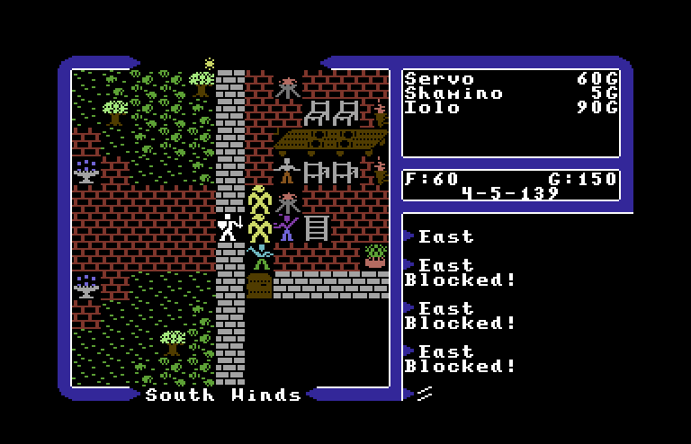 Ultima V: Warriors of Destiny Commodore 64 Screenshot: Who are these men blocking the path?