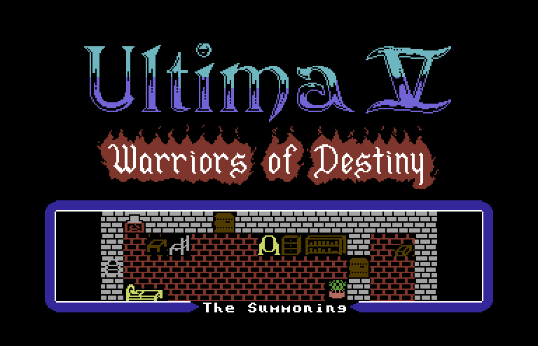 Ultima V: Warriors of Destiny Commodore 64 Screenshot: The avatar returns, shown at the bottom of the screen.