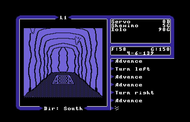 Ultima V: Warriors of Destiny Commodore 64 Screenshot: I can descend deeper into the cave here...