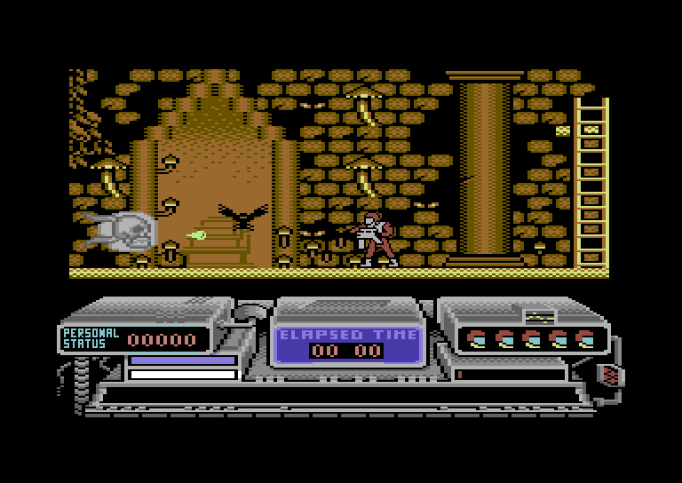 Baal Commodore 64 Screenshot: Battle with a ghostly skull!