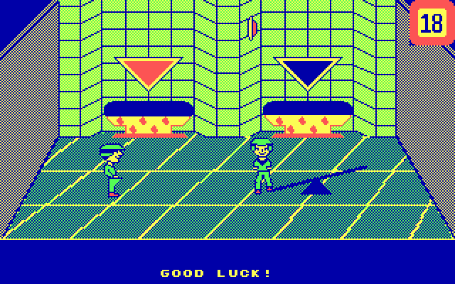 Double Dare IBM PC/Compatibles Screenshot: Flip pies into the air and then catch them!