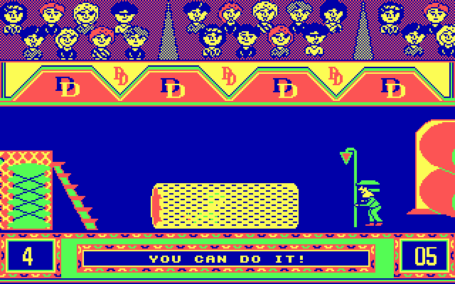 Double Dare IBM PC/Compatibles Screenshot: Crawling through a tunnel...