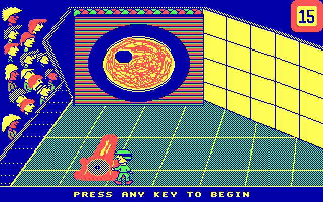 Double Dare IBM PC/Compatibles Screenshot: Press any key to begin the meatball launcher!