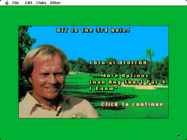 Jack Nicklaus' Greatest 18 Holes of Major Championship Golf Macintosh Screenshot: Each hole features a short introduction from Jack Nicklaus.
