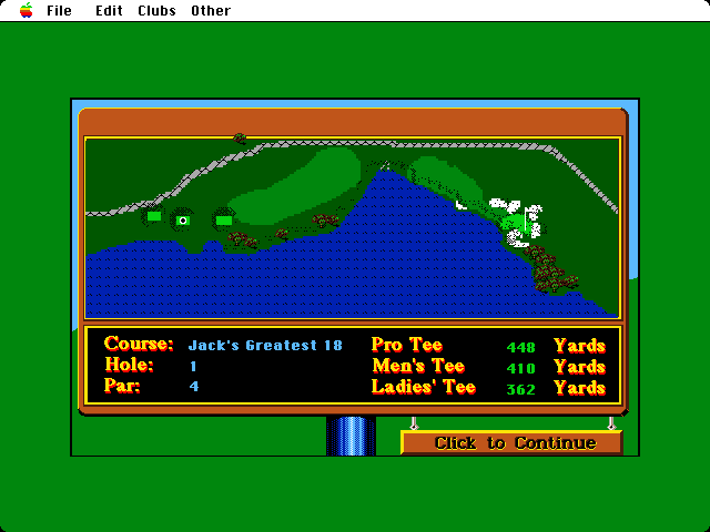 Jack Nicklaus' Greatest 18 Holes of Major Championship Golf Macintosh Screenshot: Overhead view of the hole.