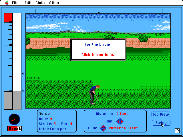 Jack Nicklaus' Greatest 18 Holes of Major Championship Golf Macintosh Screenshot: A putt for the birdie!