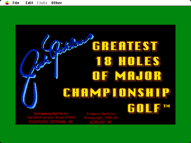Jack Nicklaus' Greatest 18 Holes of Major Championship Golf Macintosh Screenshot: Title screen.