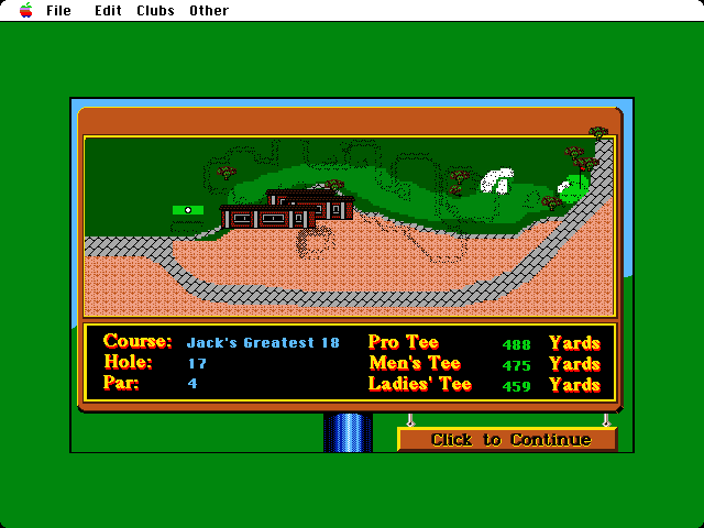 Jack Nicklaus' Greatest 18 Holes of Major Championship Golf Macintosh Screenshot: Overhead view of hole 17.