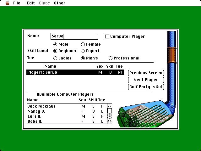 Jack Nicklaus' Greatest 18 Holes of Major Championship Golf Macintosh Screenshot: Setting up the players...